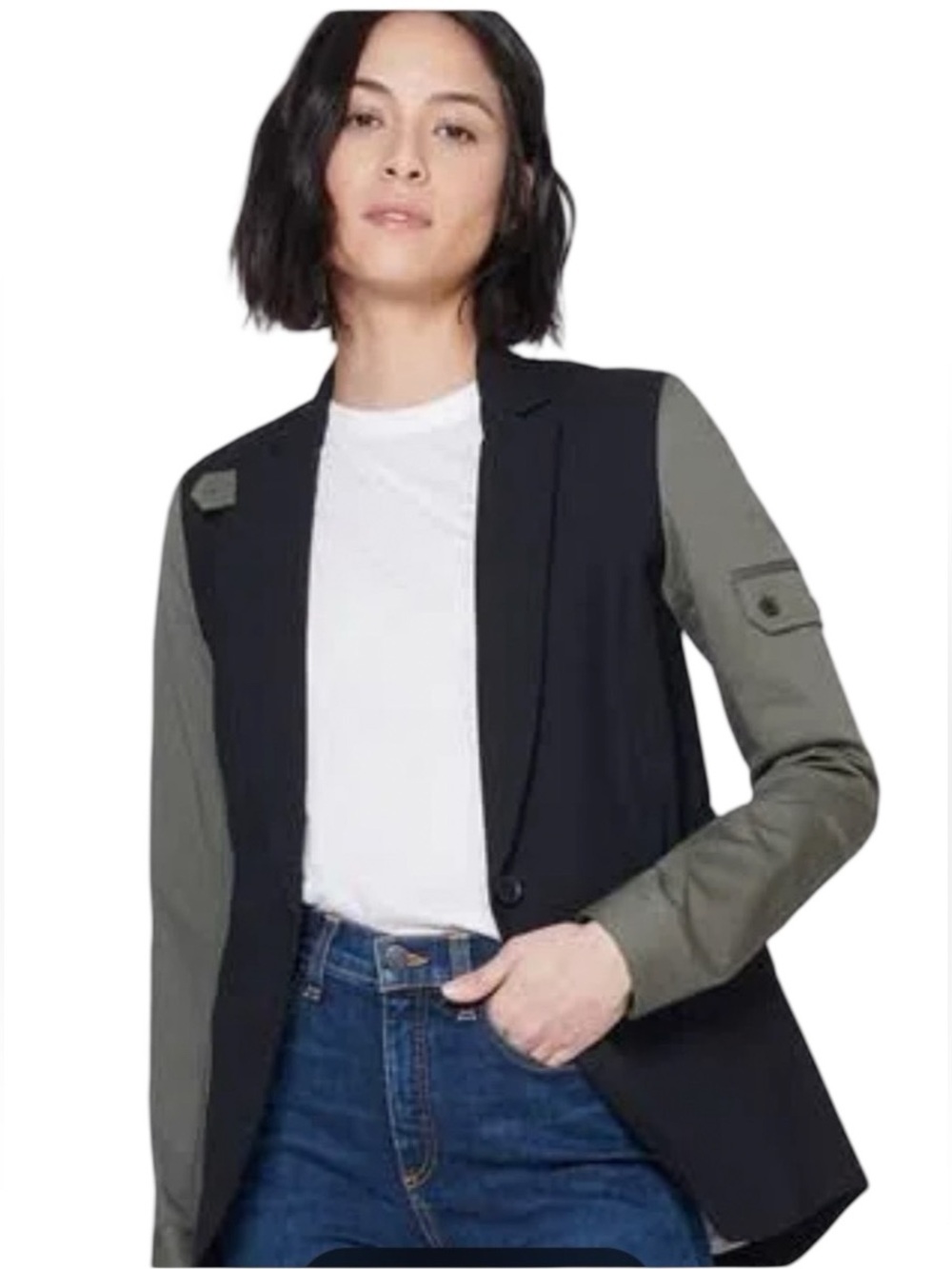 Veronica Beard Color Block Blazer Jacket Army Green and Black Size 8